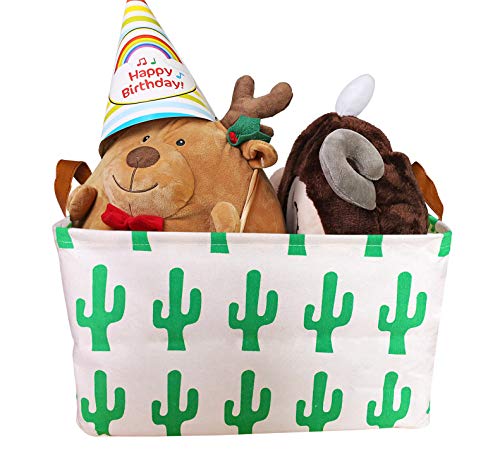 image for SAKUYV Square Canvas Toy Storage Bins Basket with Handle Collapsible T