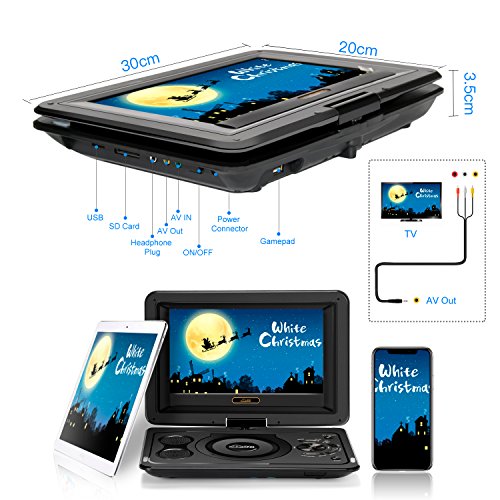 (Updated 2018) GooBang Doo EVD-1 Portable DVD Player Support Customizing Personalized Boot Screen with 8 hours Rechargeable Battery, Swivel Screen, SD Card Slot and USB Port - Black