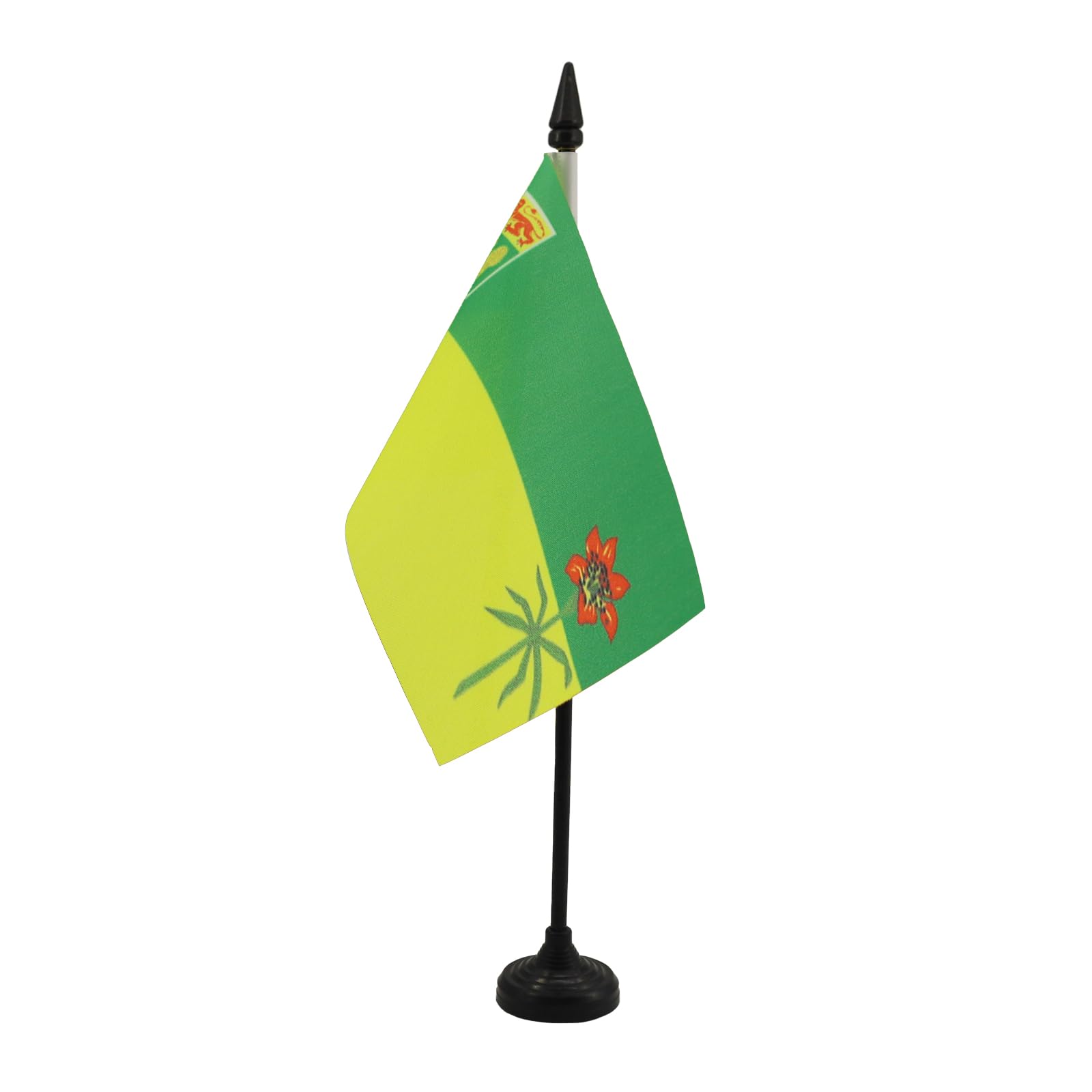 AZ FLAG - Saskatchewan Table Flag 4'' x 6'' - Canadian region of Saskatchewan Office Mini Banner 100% Polyester 15 x 10 cm - Mini Desk Flag with 10'' Pole and Black Plastic Base