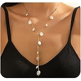 Y2k Big Pearl Chunky Necklace for Women Boho Irregular Baroque Pearl Y Pendant Necklaces Dainty Statement Jewelry