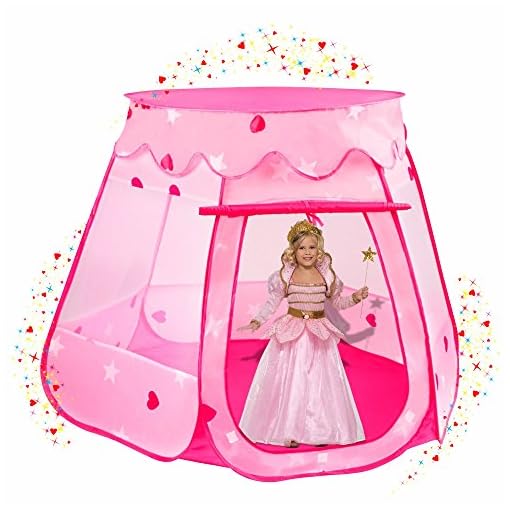 Playz Ball Pit Princess Castle Play Tents for Girls w/ Glow in The Dark Stars & 50 Balls - Pop Up Children Play Tent for Indoor & Outdoor Use Beautiful Playland Playhouse Tent w/ Zipper Storage Case
