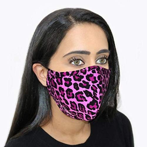 Step Ahead ® | 5 Pack Triple Layer Cotton Pink Leopard Face Mask (Pack of 5) | Unisex Reusable Fashion Washable | Nano Mesh Water Repellent Layer | Protects from Dust, Pollution, Droplets | UK Seller