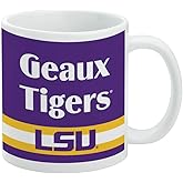Geaux Tigers LSU Ceramic Coffee Mug, Novelty Gift Mugs for Coffee, Tea and Hot Drinks, 11oz, White
