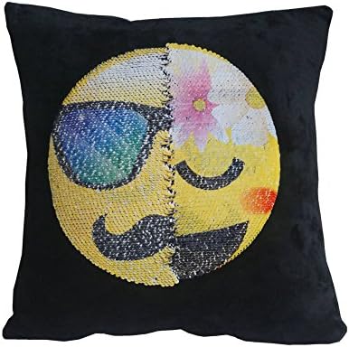 Fengheshun Mermaid Emoji Pillow Case Velvet Changeable Face Reversible Sequin Cushion Cover DIY Decorative Pillowcase for Sofa Home Bed Decor 16 X 16" (Gentleman and lady)