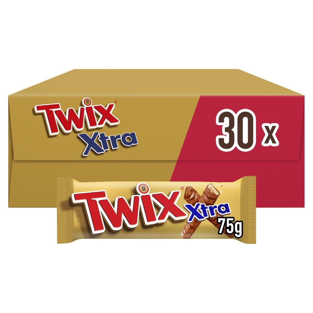 Twix Xtra Schokoladen Großpackung, Karamell & Keks Schokoriegel, 30 x 2 x 37.5g, Schokolade, Schoko Großpackung (2250g)