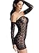 Amoretu Womens Elegant Lingerie Fishnet Chemise Tube Mini Dress and Gloves, Black2, One Size