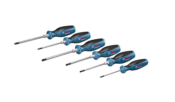 Bosch Professional 6 tlg. Schraubendreher Set (Kreuz- und Schlitzschraubenzieher, durchgehende Stahlklinge und Stahlkappe)