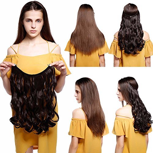 S-noilite Best Synthetic Hair Extensions Curly Full Head Invisible Wire Secret String No Clips in Hair Extensions Secret Fish Line Hairpieces for Women and Girls(20", Sandy Blonde & Bleach Blonde) - Thumbnail 2
