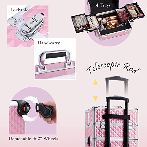 Stagiant Rolling Makeup Train Case Large Storage Cosmetic Trolley 4 in
