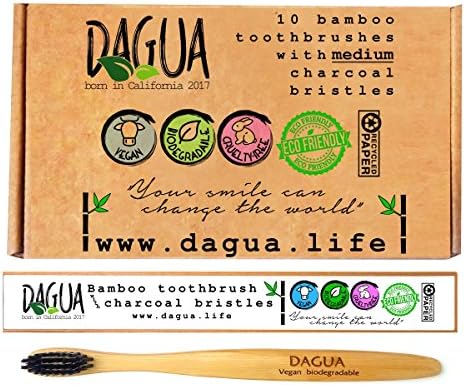 DAGUA Eco-friendly Bamboo Toothbrush with Charcoal Bristles BPA-free in ecofriendly packing.