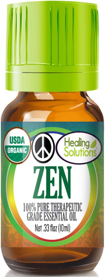 Healing SolutionsOils - 0.33 oz Zen Essential Oil Organic, Pure, Undiluted, Relax Essential Oil Blend - 10ml - Anti Aging Essential Oil - Therapeutic Grade Essential Oils