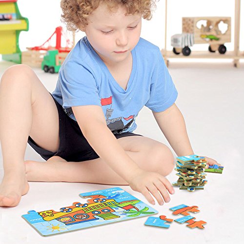 Wooden Jigsaw Puzzles Toys, Free Iron Box for Easy Storage,Pack of 4 with Varying Degree of Difficulty Tool Best for Toddlers 3-5 Years Boys & Girls to Develop Dexterity and Problem Solving - Thumbnail 6