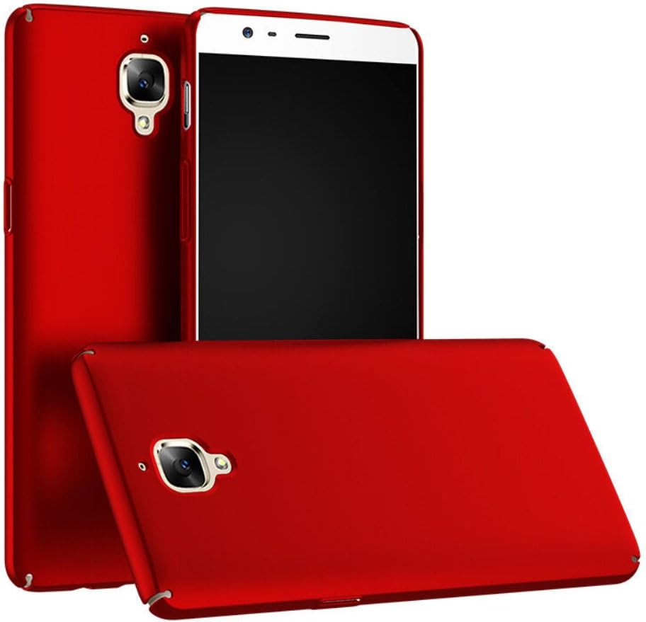 Eazewell 1+ OnePlus 3/3T Case, Ultra-Thin [Tactile Skin] Hard Plastic Back Cover Plain Shield Protective Bumper Case + 2 PCS 9H Tempered Glass Film Protectors (Red)