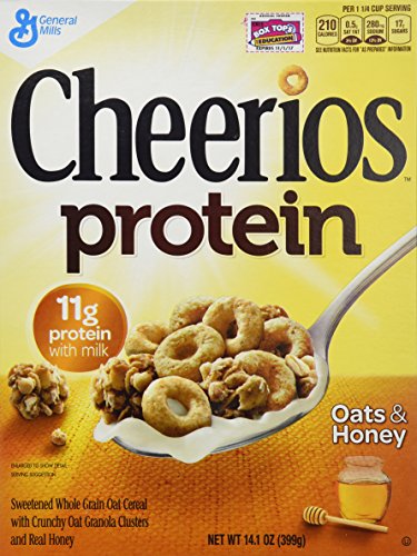 General Mills, Cheerios, Protein Cereal, Oats & Honey, 14.1oz Box (Pack of 4)