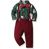 Yoolhamy Baby Boys Christmas Outfit Toddlers Gentleman Suit Kids Xmas Clothes Shirt Suspender Pants Bow Tie for 9M-6Years