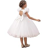 4-8Y Flower Girl Dress Puffy Fancy Tulle Heart Cutout Formal Holiday Gown for Wedding Pageant Party Birthday Princess