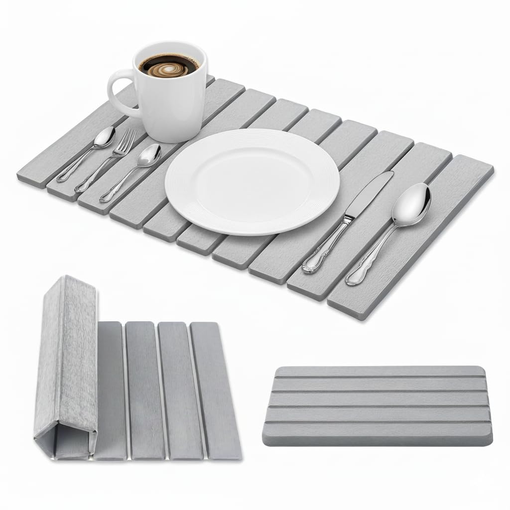 Photo 1 of 2 PCS Large Stone Dish Drying Mat for Kitchen Counter with Water Absorbing Sink Tray,24x16 Inch Foldable Diatomaceous Earth Dish Mat & 8x4 Inch Stone Coasters Tray,Super Absorbent Quick Dry