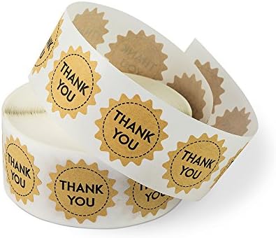 Kraft Paper Thank You stickers 1000 Adhesive Labels per Roll 1.5" Diameter (1000 Pack)