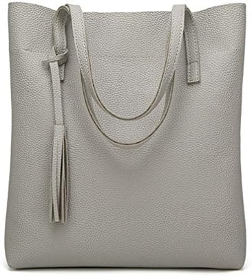 TALLEST Soft Leather Handbag Women Shoulder Bag Tassel Bucket Bag Fashion Women's Handbags Gray
