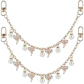 PLIGREAT 2 Pcs Bow Decorative Handbag Chain Bag Charm, 11.8" Pearl Extender Straps Pearl Charm Trouser Chain Replacement Chains Bag Accessories for Women Shoulder Bags Wallet Crossbody