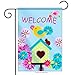 Olive Green Welcome Garden Flag Birds Flowers and Ladybugs| Double-sided, Polyester, Great Design Yard Flag to Brighten Up Your Home