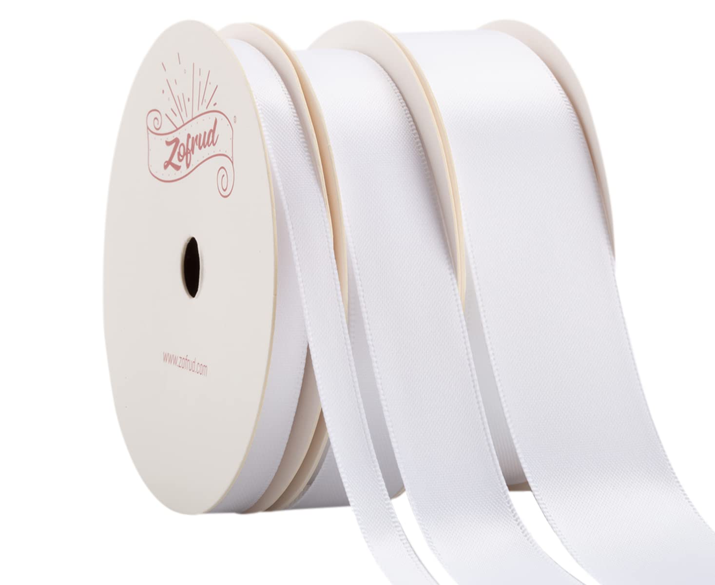 Zofrud 3 Rolls of White Double Faced Satin Ribbon - 27 Meters Total (6mm, 16mm, and 25mm x 9M) - Ideal for Crafts, Gift Wrapping, and Weddings