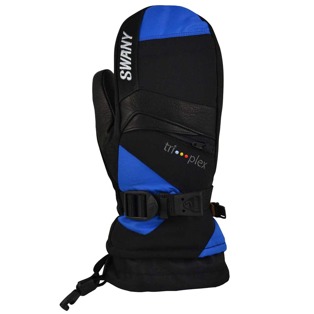 Photo 1 of Swany Junior X-Change Sports Insulated Warm Durable Flexible Leather Winter Mittens, Black/Royal, Medium