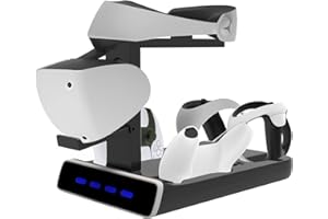 Qoosea Charging Station for PS VR2 5-in-1 PSVR2 Charger Stand for Playstation VR2 and PS5 Controller PSVR2 Charging Dock with VR Headset Display Stand 4 Controller Charger Station & LED Indicators
