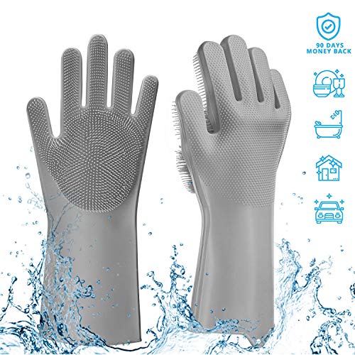 Magic Silicone Dishwashing Gloves, Reusable Cleaning Brush Heat Resistant Scrub Rubber Glove for Dish Washing, Cleaning, Kitchen, Household, Pet Hair Care - Thumbnail 7