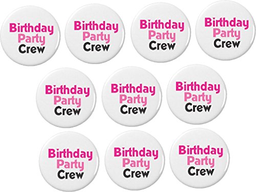 QTY 10 Birthday Party Crew (Pink/Black) 2.25