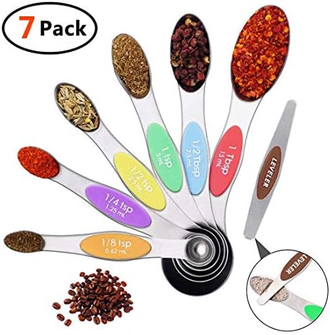 Measuring Spoons Stainless Steel, Teaspoon Measuring Spoon, Tablespoon Measuring Spoon Set of 7, Oval Metal Magnetic Measuring Spoons with Dual Sided Leveler for Measuring Dry & Liquid Ingredients1