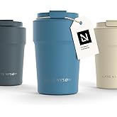 LARS NYSØM Thermo Coffee Mug to go 13oz | Travel Mug 0.38 Liter with Insulation | Leak Proof Stainless Steel Thermal Tumbler for Coffee and Tea on the Go (Calypso Blue, 12.9oz)
