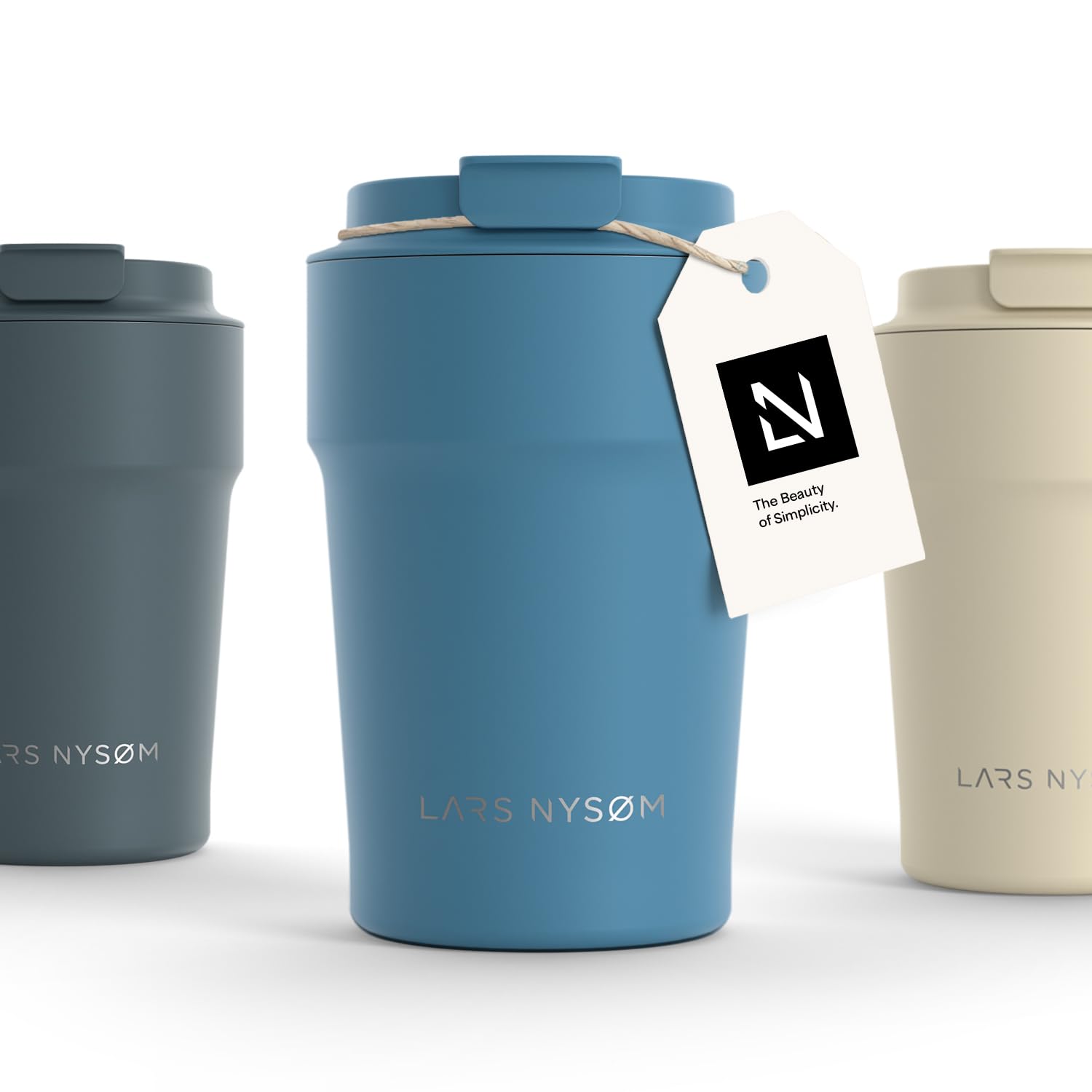 LARS NYSØM Thermo Coffee Mug-to-go 13oz | Travel Mug 0.38 Liter with Insulation | Leak Proof Stainless Steel Thermal Tumbler for Coffee and Tea on the Go (Calypso Blue, 380ml)
