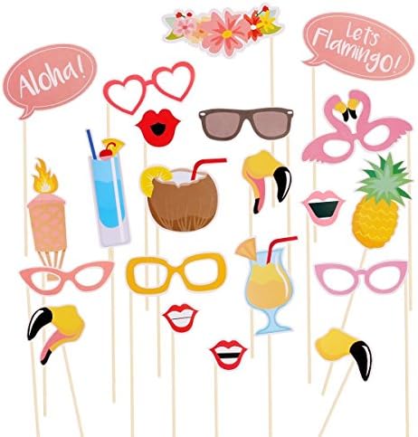 Rubikliss Luau Hawaii Themed Summer Party Photo Booth Props 21-Kit DIY Luau Party Supplies for Holiday, Summer Festivals Celebrations, Beach Pool Parties
