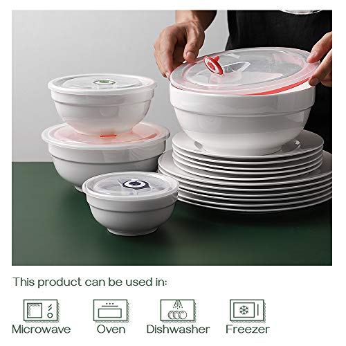 DOWAN Ceramic Bowls with Lids, Serving Bowls with Lids, Food Storage