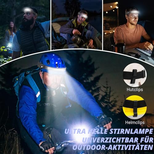 Pack of 2 Headlamp LED Rechargeable, Super Bright 2000 Lumens, 5 Light Modes, 1200 mAh, 230° Ultra Lightweight Headlamp, IPX4 Waterproof Headlamp, Ideal for Camping, Running, Fishing, Jogging