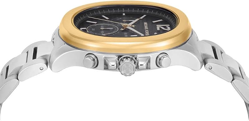 Relógio Sage para homens, movimento cronógrafo de quartzo de 44 mm com bracelete em aço inoxidável, 44 mm, tom prateado e preto