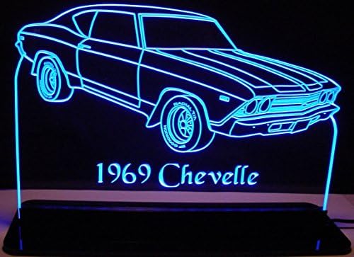 1969 Chevelle Acrylic Lighted Edge Lit 12" Reflective Black Mirror Base 15 LED Sign Light Up Plaque 69 VVD1 Made in the USA