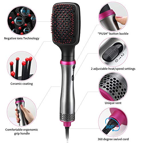 Hair Dryer Brush,ASOGO 5 In 1 Hot Air Brush Multifunctional One Step Hair Styler&Volumizer for Drying&Straightening&Curling&Styling Salon Negative Ion Hair Comb Blow Dryer Brush(Grey 110V US outlet)