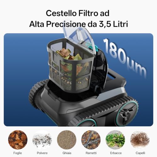 Robot Piscina Pareti e Fondo, Linea d'Acqua, Navigazione Intelligente, Robot Piscina Senza Fili, 180Min, Filtrazione Ultrafine, Aspirapolvere per Piscina con App e Aggiornamenti OTA