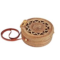 cheerfullus Bohemia Rattan Woven Shoulder Bag Summer Vintage Round Hollow Out Travel Beach Crossbody Bag Tote for Women - Hollow Out Five Star