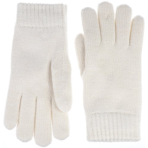 BYOS Winter Womens Toasty Warm Plush Fleece Lined Knit Gloves, 14 Solid Colors (Ivory)