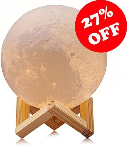 Moon Lamp, Decorative Night Light, USB Rechargeable, Touch Control LED, Lunar Brightness, Shock Resistant, Wooden Base, 3 Colors, Bigger Size