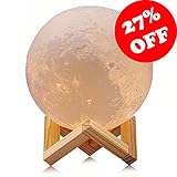 Moon Lamp, Decorative Night Light, USB Rechargeable, Touch Control LED, Lunar Brightness, Shock Resistant, Wooden Base, 3 Colors, Bigger Size