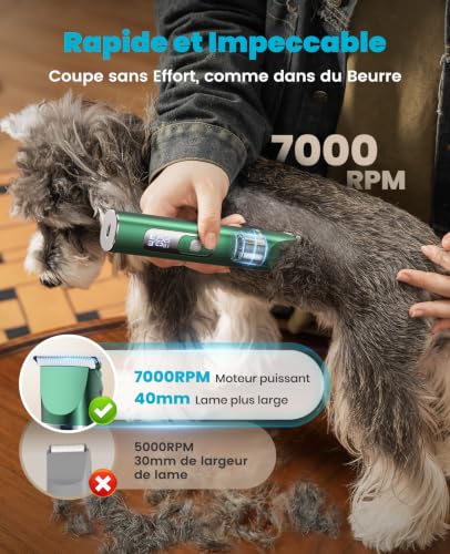 oneisall 4 in 1 Professional Dog Clipper, Silent Dog Clipper <49db, Cordless Dog Paws Clipper Paws Body Eyes Ears Face (Silver) (Green)