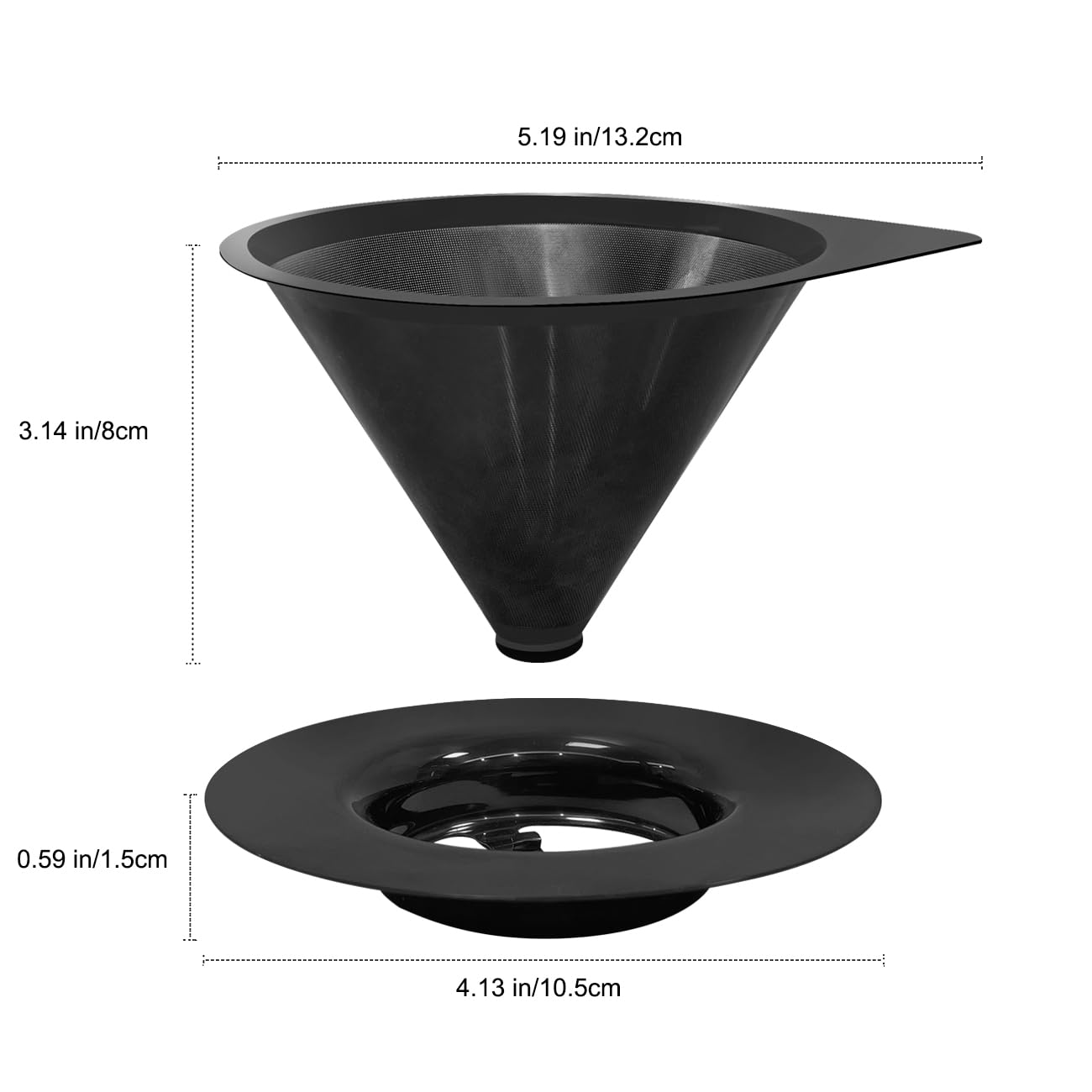 LHS Pour Over Coffee Dripper Reusable Coffee Filter Paperless Coffee Filter Stainless Steel Pour Over Coffee Maker Cone Coffee Dripper for 1-2 Cup,Black