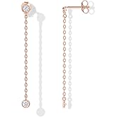 PAVOI 14K Gold Plated 925 Sterling Silver Posts Station Linear Dangle Earrings for Women | Simulated Diamond Chain Drop Earrings