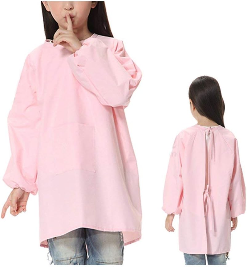 Sanmum Kids Art Smocks, Children Waterproof Artist Painting Aprons with Long Sleeve, Long Sleeve Toddler Apron (Pink,M) - Image 4