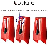 Boytone Pack of 3, Sapphire Tipped Ceramic Replacement Needle for Turntables