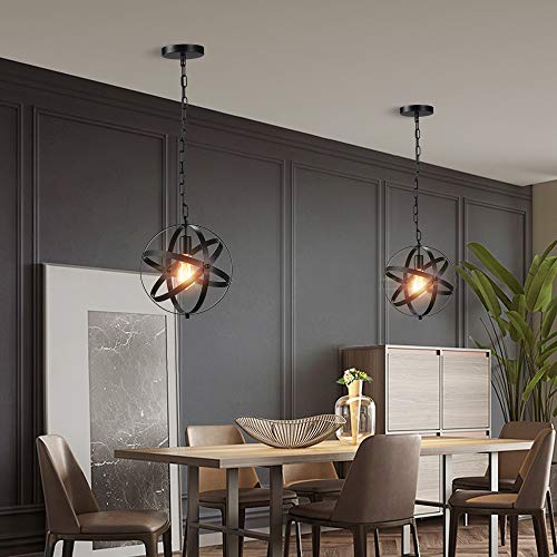 Industrial Pendant Light, 2 Pack Vintage Spherical Pendant Light Fixture with 39.3 Inches Adjustable Metal Chain - Thumbnail 4
